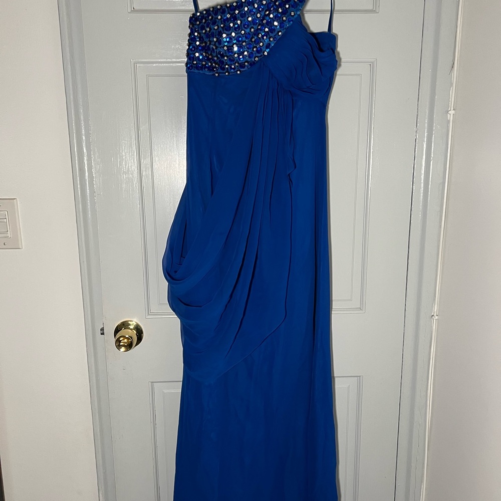 Blue prom dress with silver accent